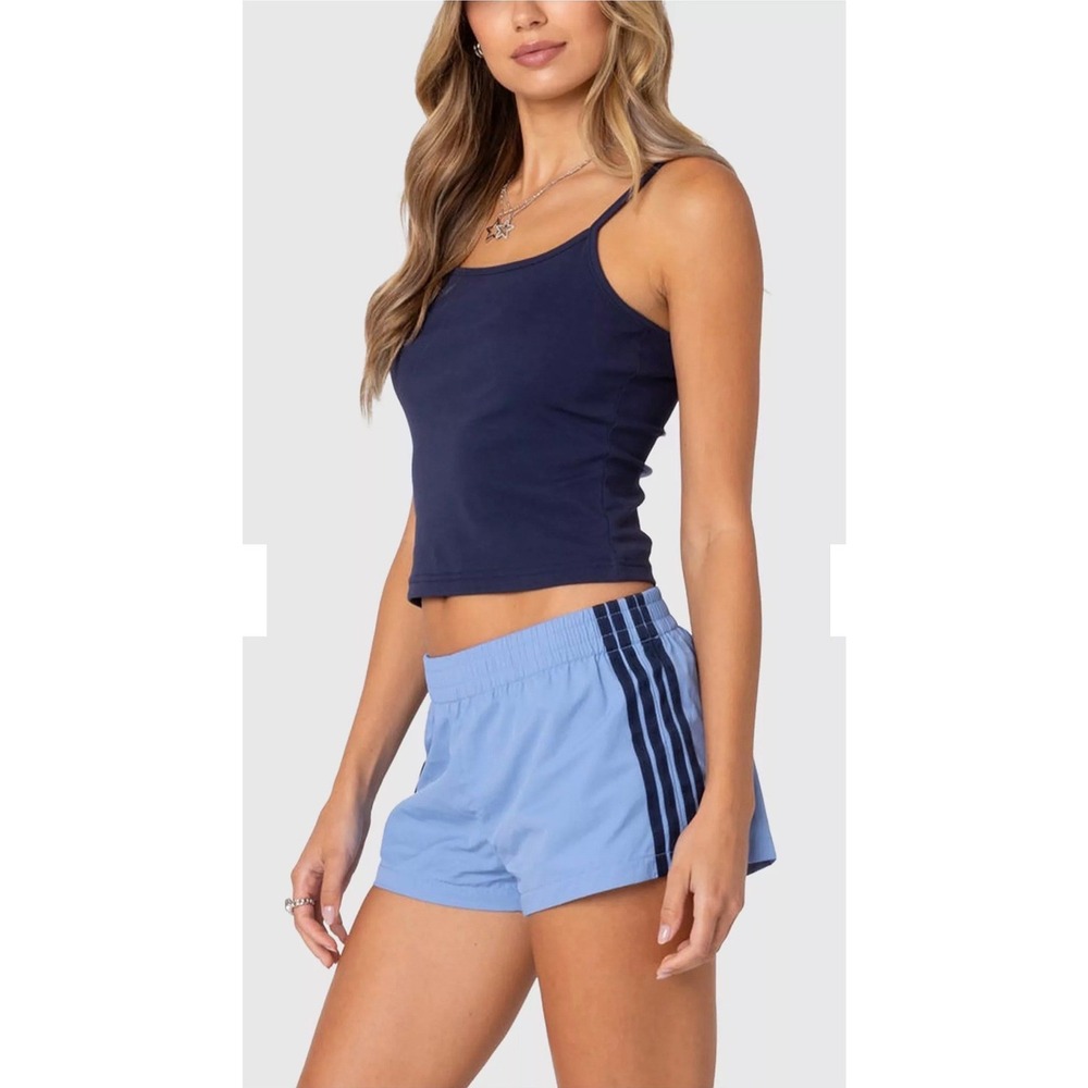 Edikted Athletic Shorts Women Medium Blue Y2K Striped Elastic Waist Running